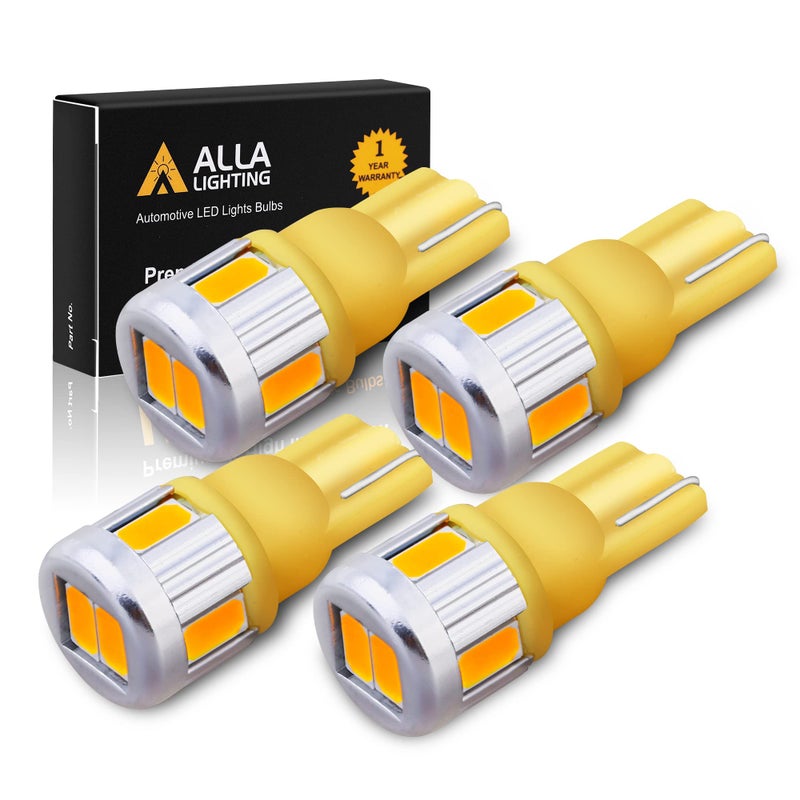 Alla Lighting 4pcs 168 194 LED Bulb, Amber Yellow Super Bright T10 Wedge Marker, Interior Map, Dome, Trunk Lights 194NA 175 168 2825 W5W 5630-SMD Upgrade - Image 1